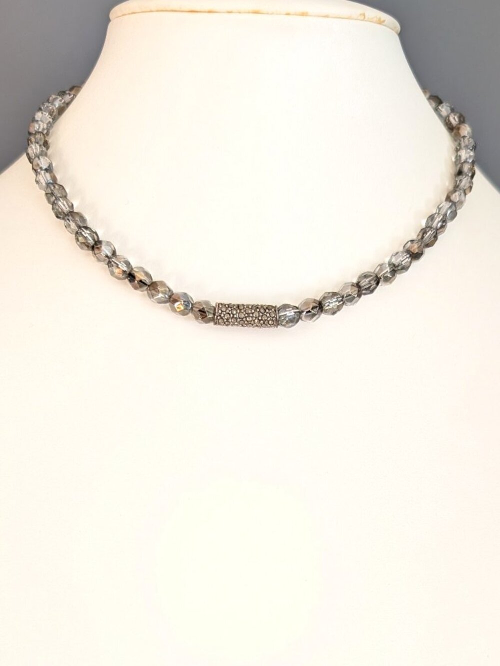 Carolee vintage smoky crystal beaded necklace with marcasite accent bar